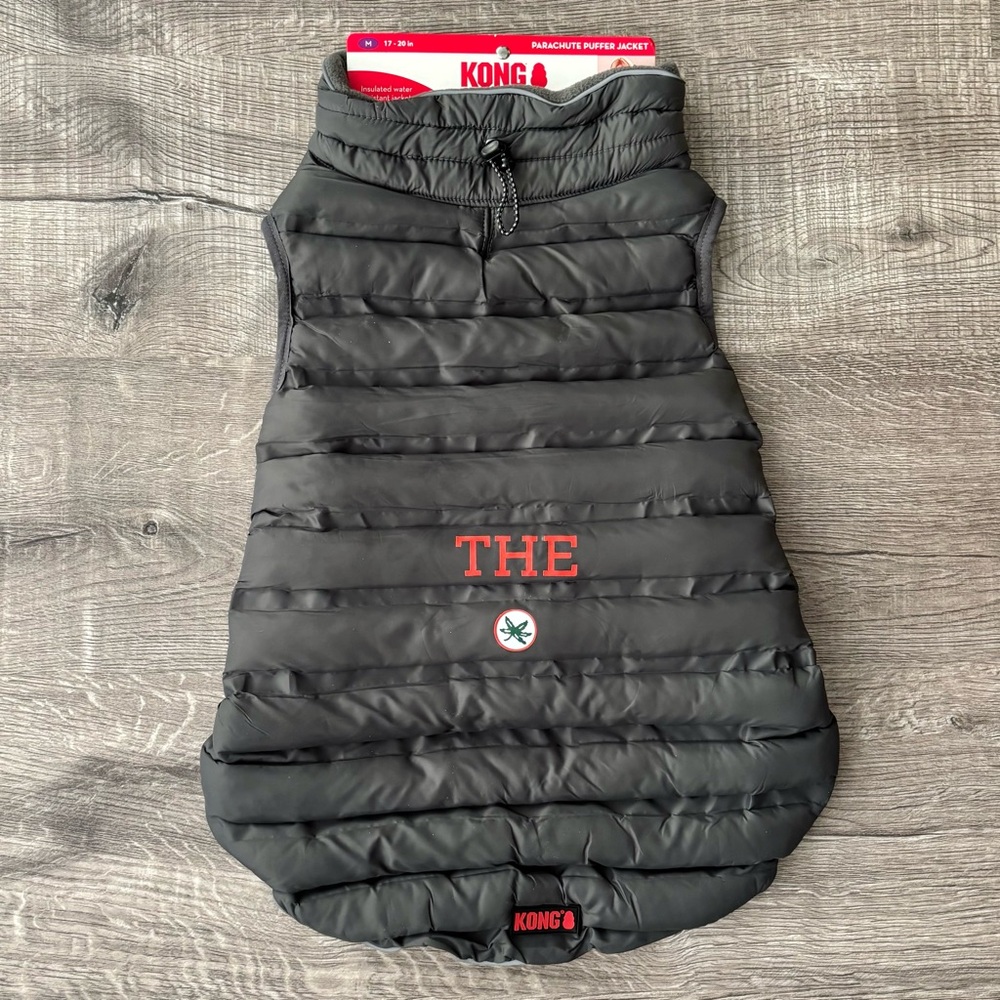 ⭕️🏈🏟 Dog Puffer GRAY Ohio Jacket with THE with buckeye leaf NWT